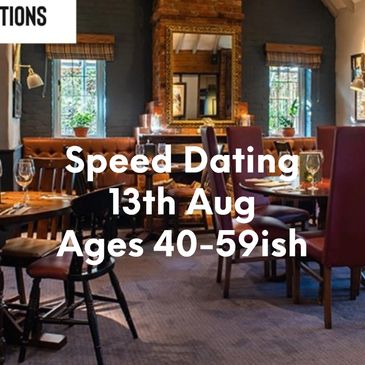 Cozy restaurant promoting speed dating for ages 50+ on June 4th.