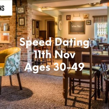Cozy restaurant promoting speed dating for ages 50+ on June 4th.