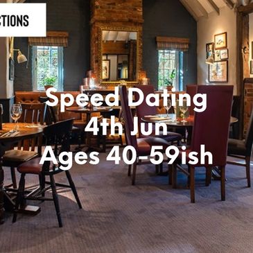 Cozy restaurant hosting speed dating for ages 40-59 on June 4th.
