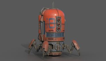 Rendering of spider bot with weathering and wear textures. 