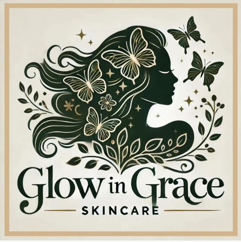 Elegant skincare logo with a woman's silhouette, butterflies, and natural elements.