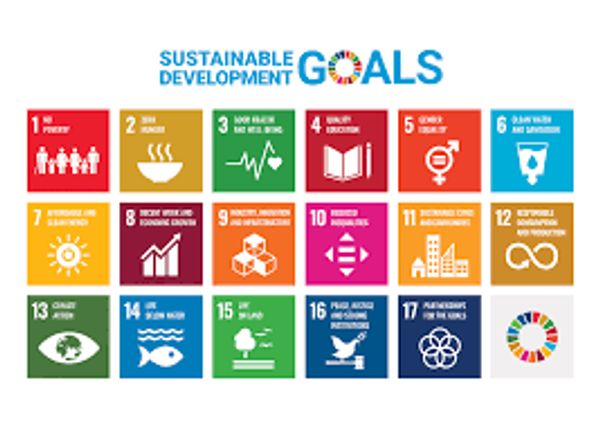 Icons representing 17 sustainable development goals by the UN.