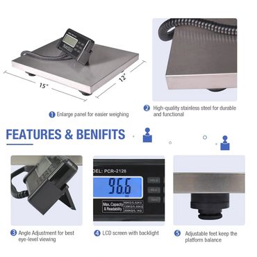 Large 440lbs Shipping Scale, 15"X 12" Platform Heavy Duty Stainless Steel Platform 