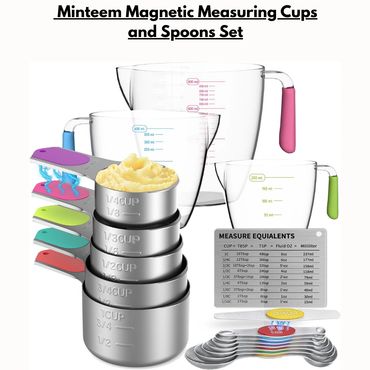 Minteem Magnetic Measuring Cups and Spoons Set, for Dry and Liquid Ingredients, 