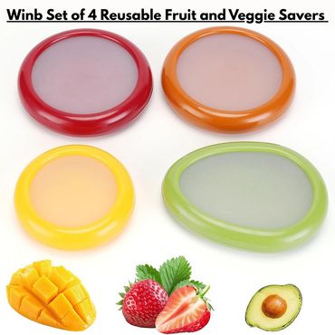 Set of 4 Reusable Fruit and Veggie Savers-Ideal for Avocados, Tomatoes, Apples, Garlic, Onions, etc