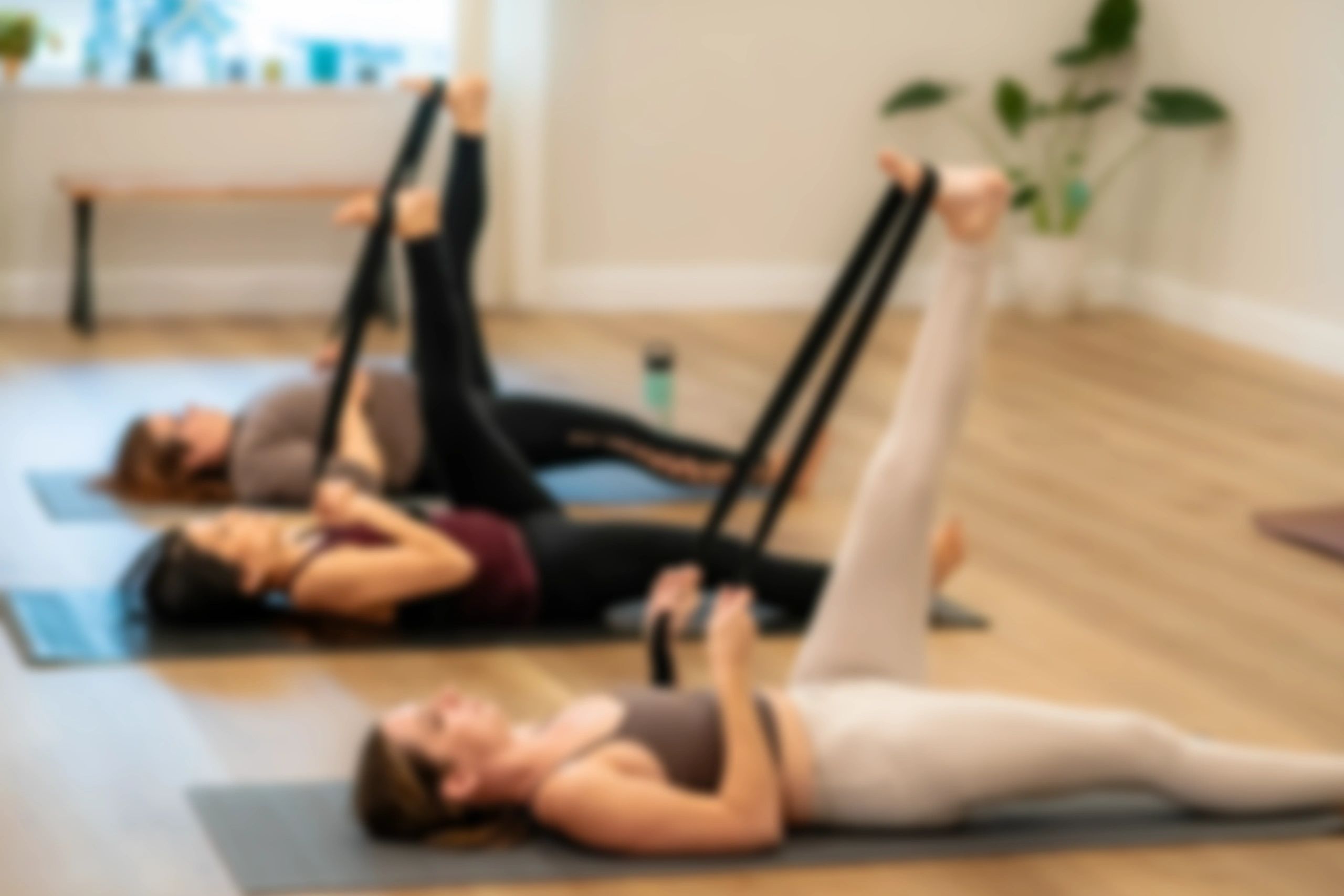Group Class of Yoga Students stretching