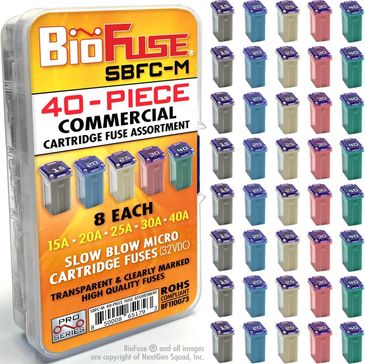 40-piece commercial cartridge fuse assortment with various amperages.
