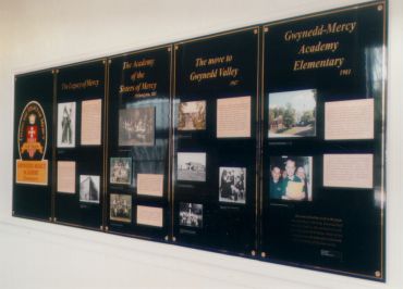 A historical display board about Gwynedd-Mercy Academy.