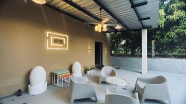 Outdoor seating patio at The Miyabi Rooms.