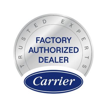 Carrier Factory Authorized dealer logo in blue white and silver