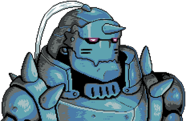 Alphonse Elric from Full Metal Alchemist in the style of Loop Hero