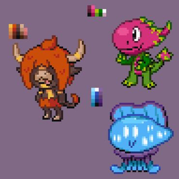 Fakemon (Original Designs) based on man o' wars, dragon fruit, and minotaurs