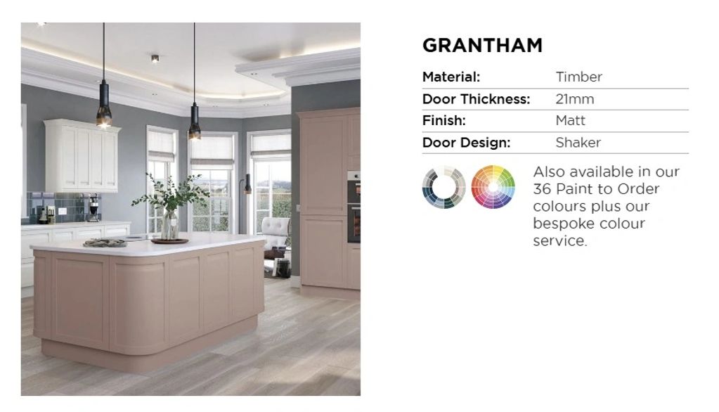 Modern kitchen with timber shaker doors in matt finish and a central island.