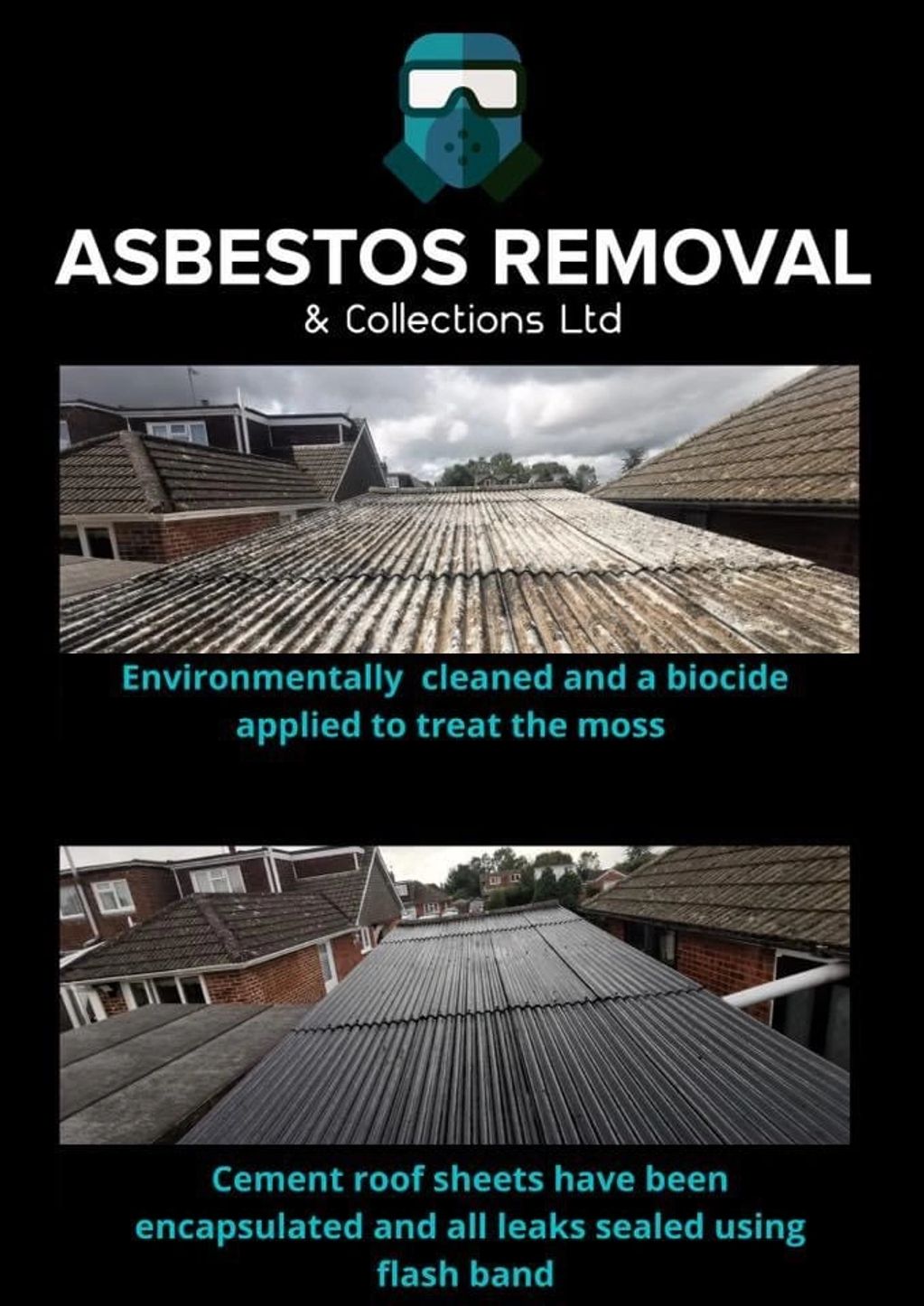 Before and after pictures following encapsulation of asbestos cement roof sheets