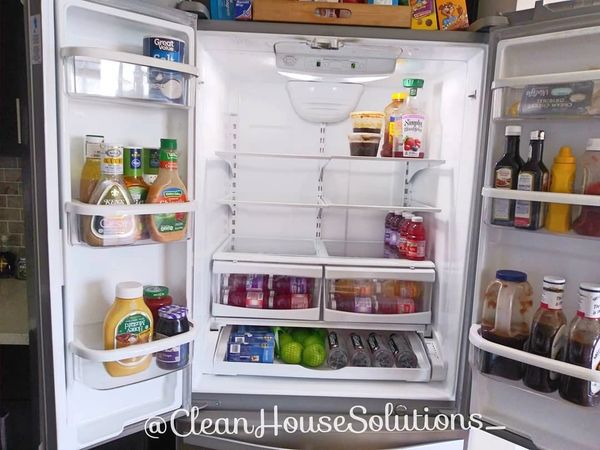 Refrigerator Cleanout. Organized refrigerator. Refrigerator with food. Clean refrigerator. Fridge