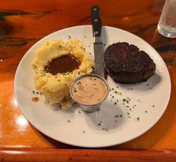 Filet Mignon dinner with mashed potatoes