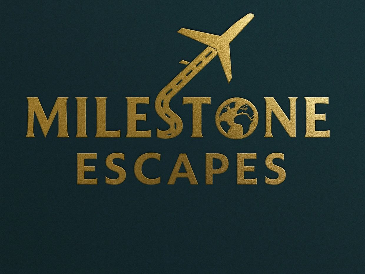 Milestone Escapes logo with the S being the runway for a plane taking flight.