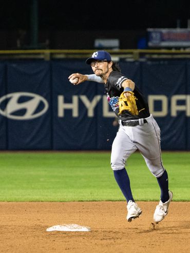 Baseball player throwing the ball on the field.
