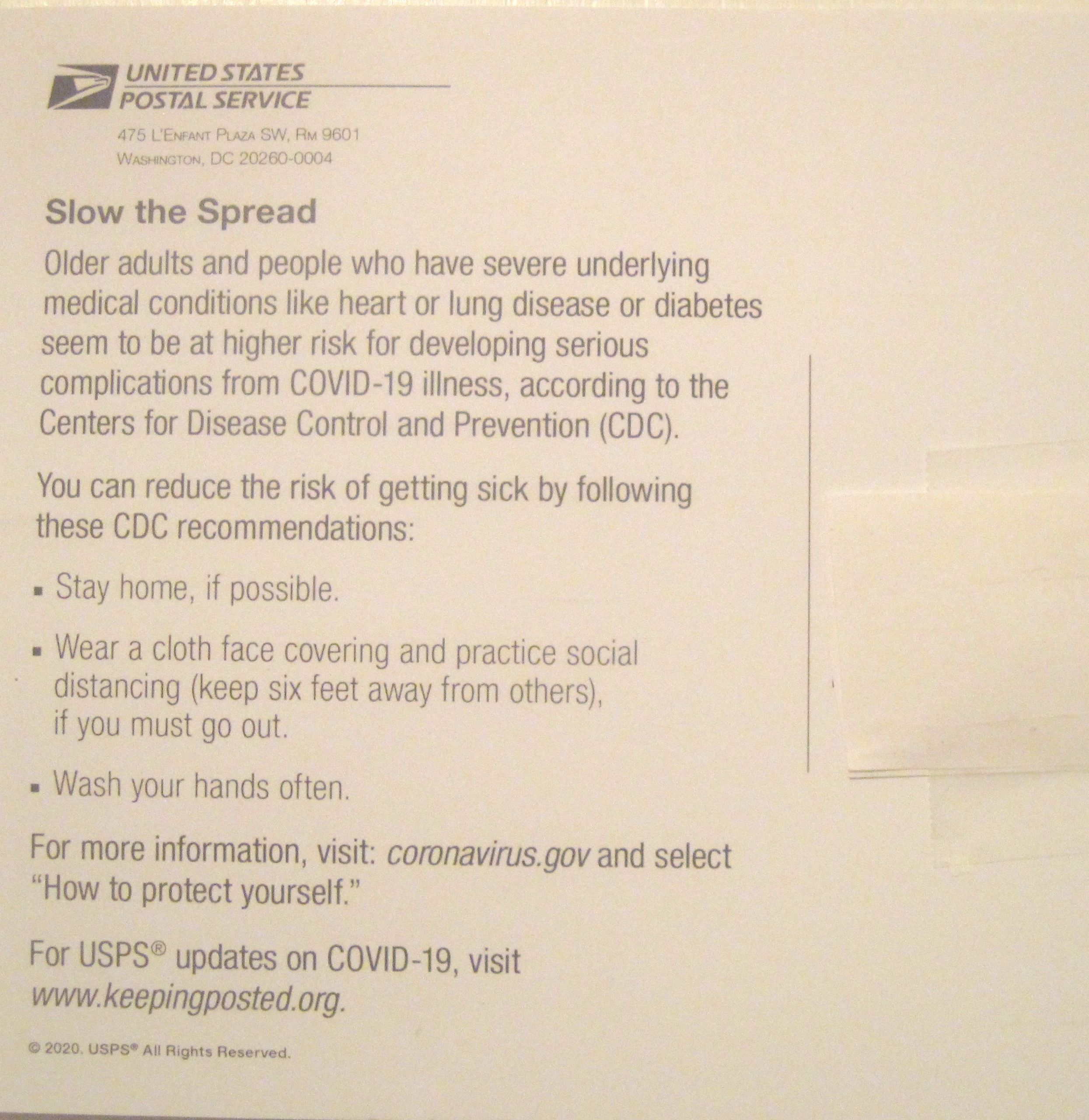 United States Postal Service sends Covid19 Notice