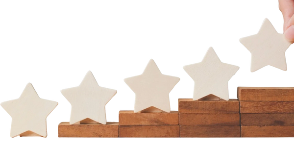 5 stars ascending a set of wooden stairs.