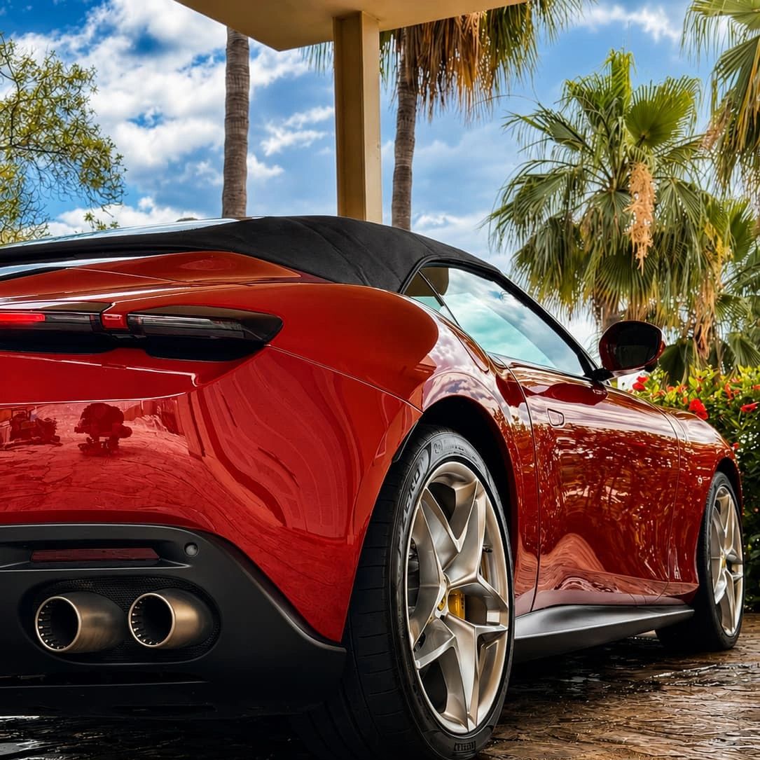 Ferrari Roma Spider nach Premium-Fahrzeugpflege und Lackschutz auf Mallorca durch Super Clean