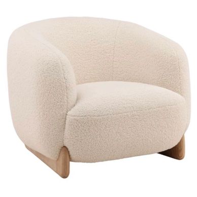 White Bouclé Fabric Occasional Chair With Elm  Wood Legs