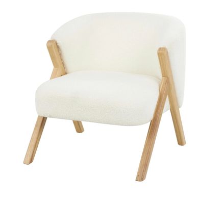 Bouclé Lounge Chair With Angled Wooden Legs