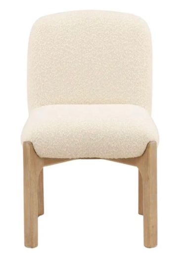 Cream Bouclé Fabric & Natural Rubber Wood