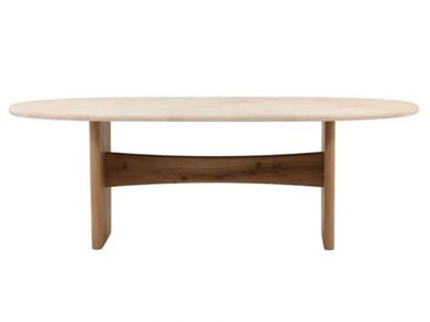Oval Dining Table in Oak Wood and Marble Top