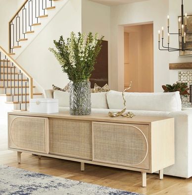 TV Console With Rattan Doors