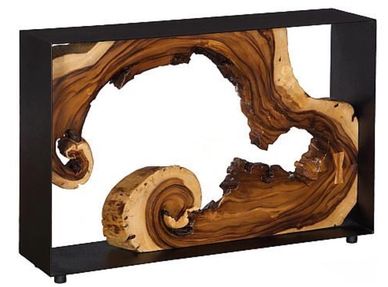 Suar Root Wood In Metal Black Frame Console