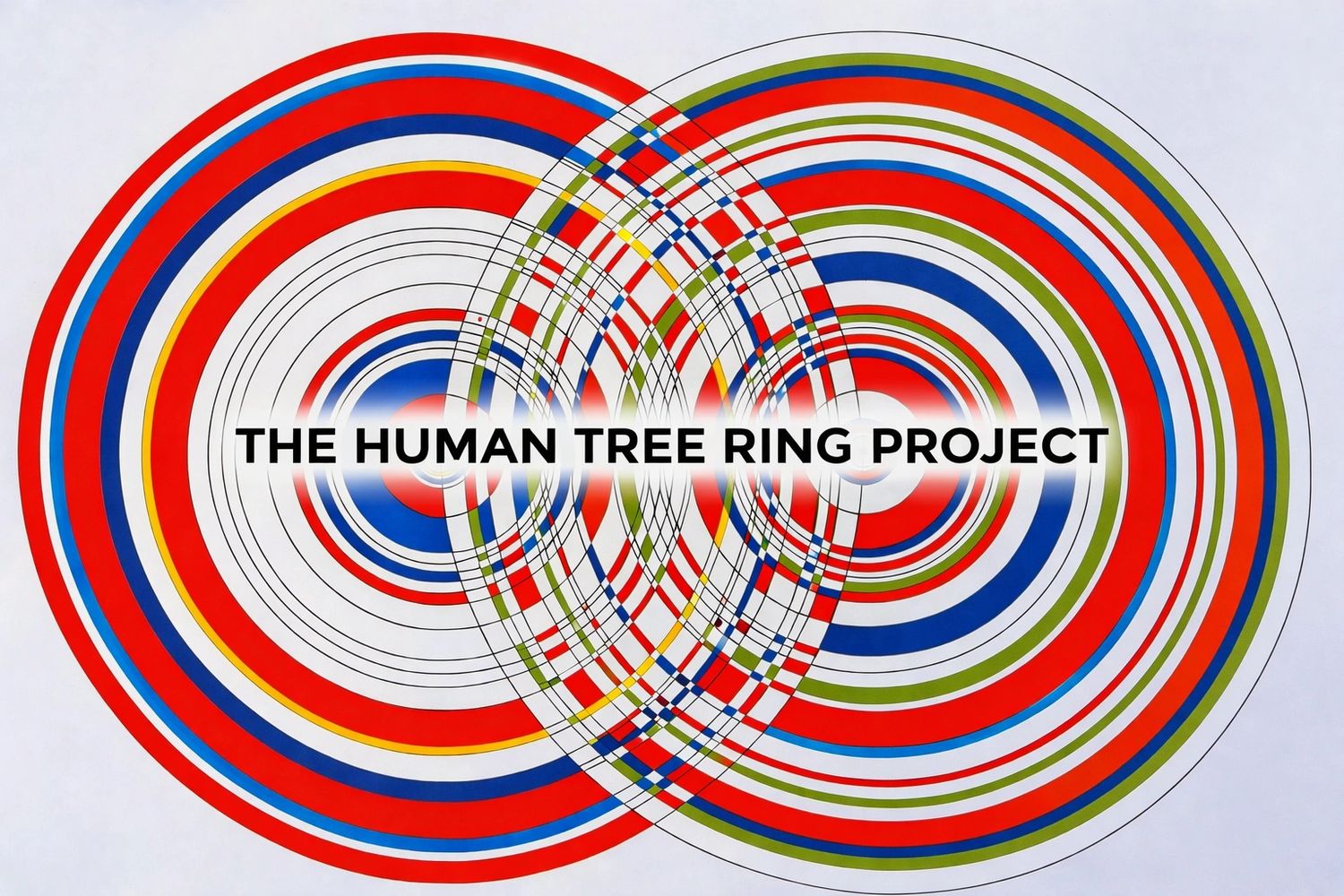 Colorful concentric circles intersecting, titled 'The Human Tree Ring Project'.