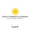 A sun logo with the words leddy awnings and screens.
