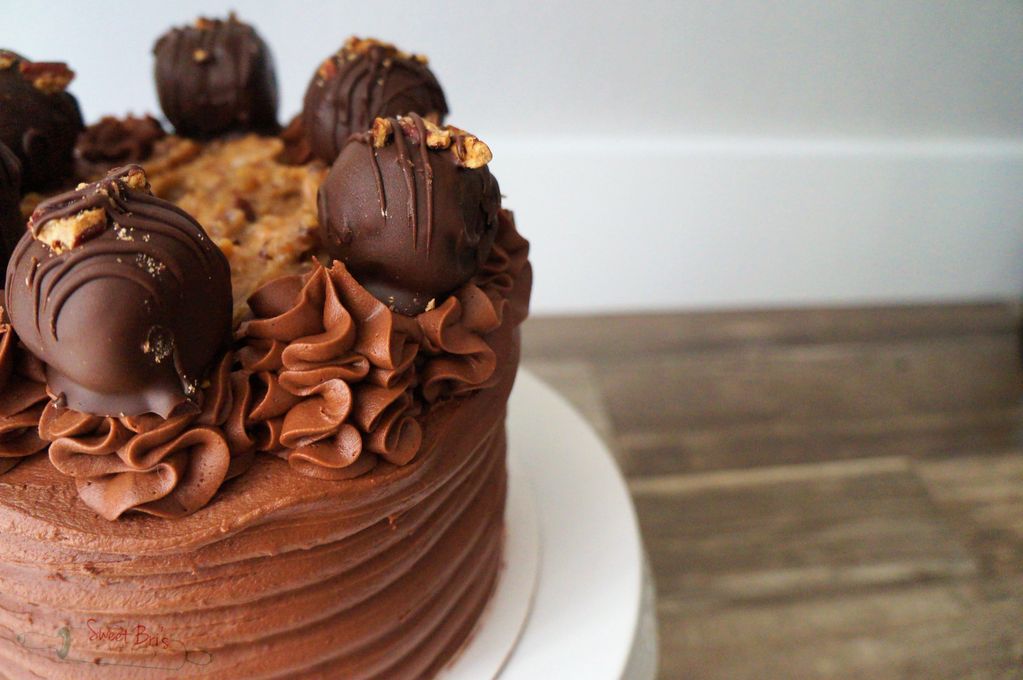 german chocolate cake with cake ball topper