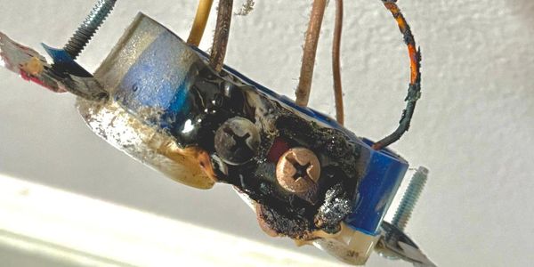 Burned outlet caused by arcing.