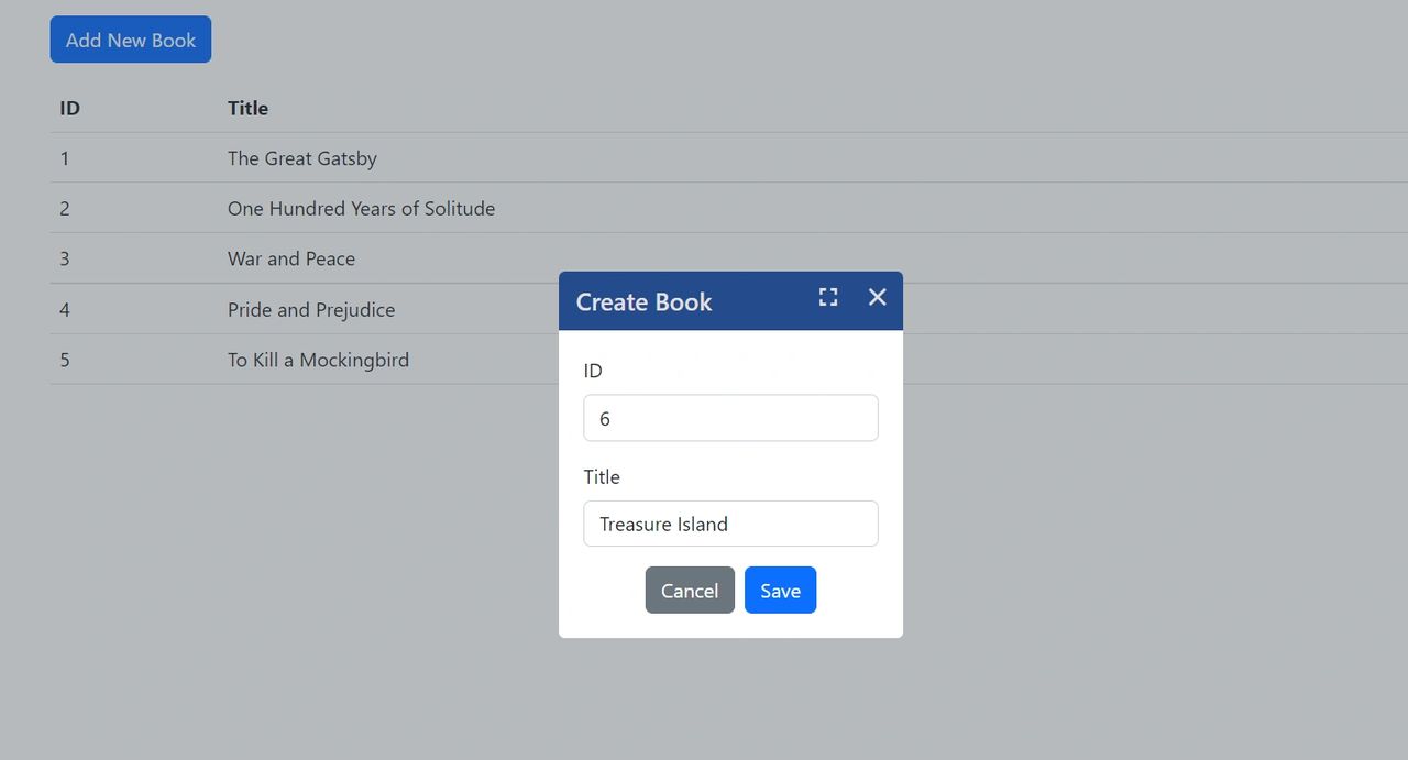 UI of the Create Book modal dialog