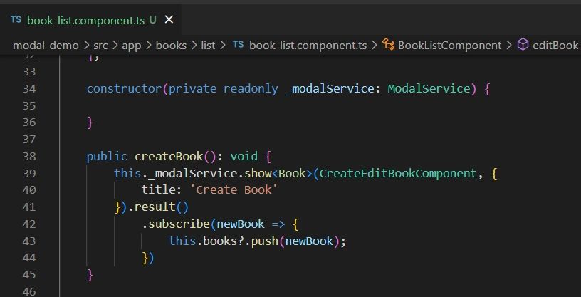 The function that shows the modal dialog for adding a new book