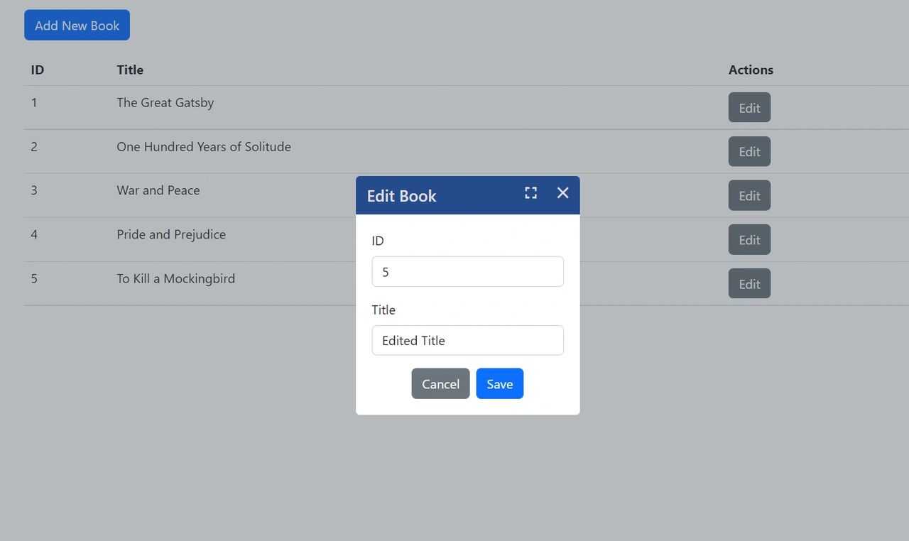 UI of the Edit Book modal dialog