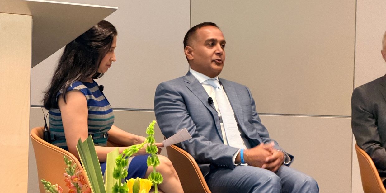 Two professionals engaged in a panel discussion.