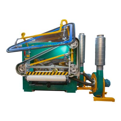 Industrial machine with a conveyor belt and exhaust system, isolated on white.