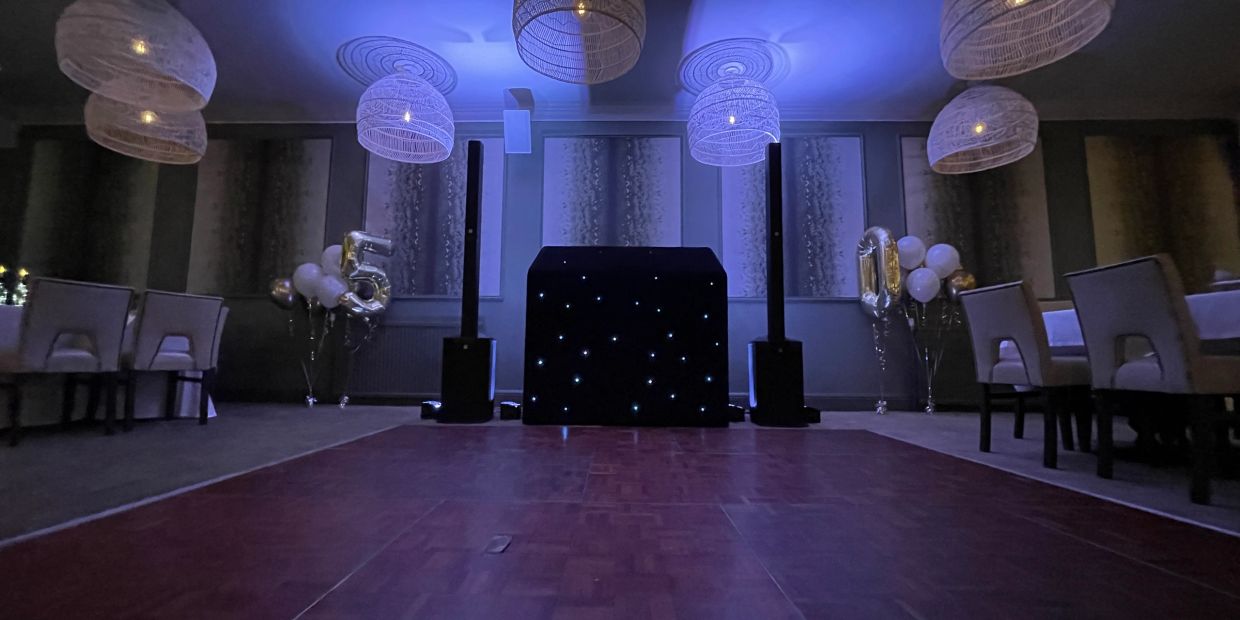 NSC Entertainment party DJ setup at a 50th birthday party