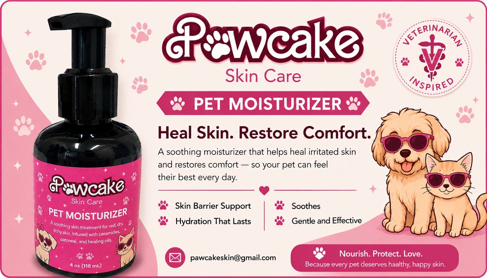 Pawcake pet moisturizer heals and soothes irritated skin for dogs and cats.