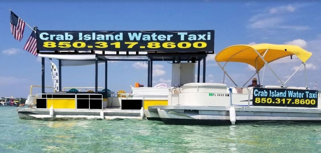 crab island water taxi pontoon rentals branding boat advertising