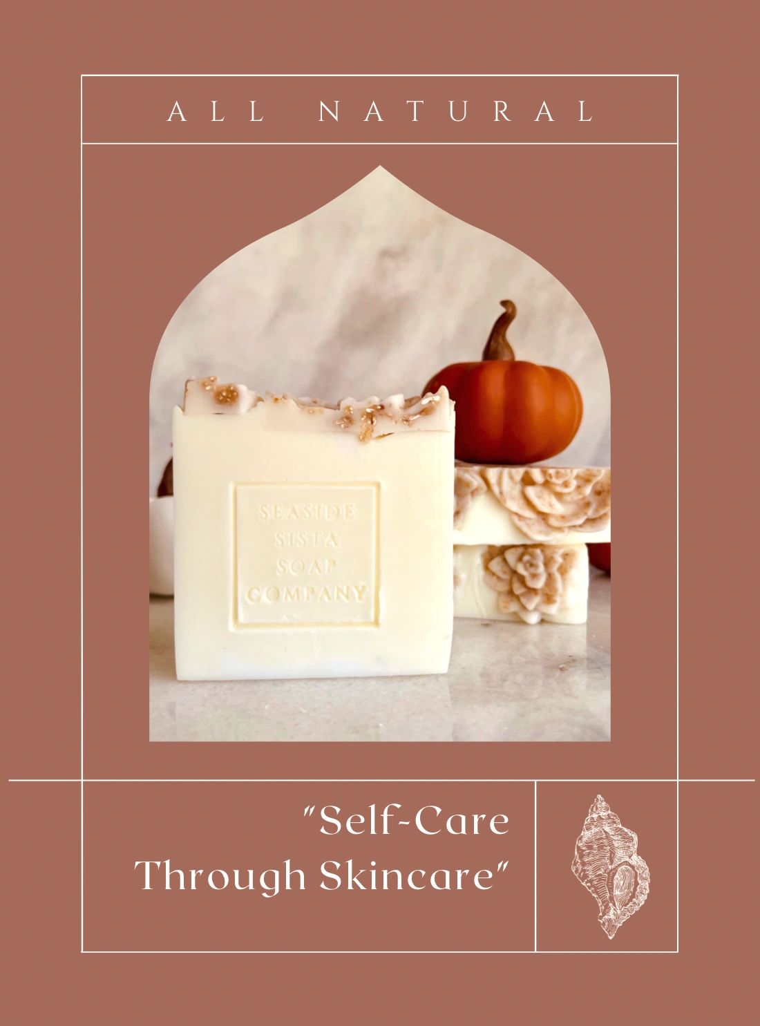 All white Serenity soap with flower top and pumpkin