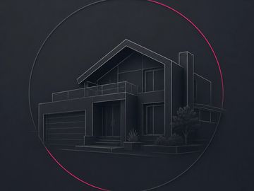 Minimal outline house illustration in circle with pink arc, SMSF property investment strategy