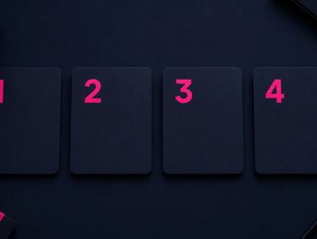 Four numbered dark navy cards with hot pink numbers representing the four steps of Coach Brokerage's