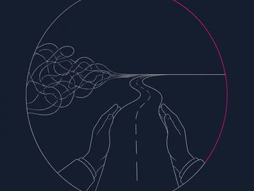 Minimal outline tangled lines becoming single clear path in circle, debt consolidation clarity