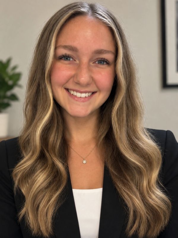 Smiling woman with long wavy hair in a black blazer.