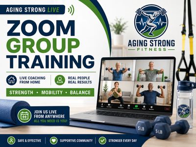 Virtual group fitness training for seniors focused on strength, mobility, and balance.