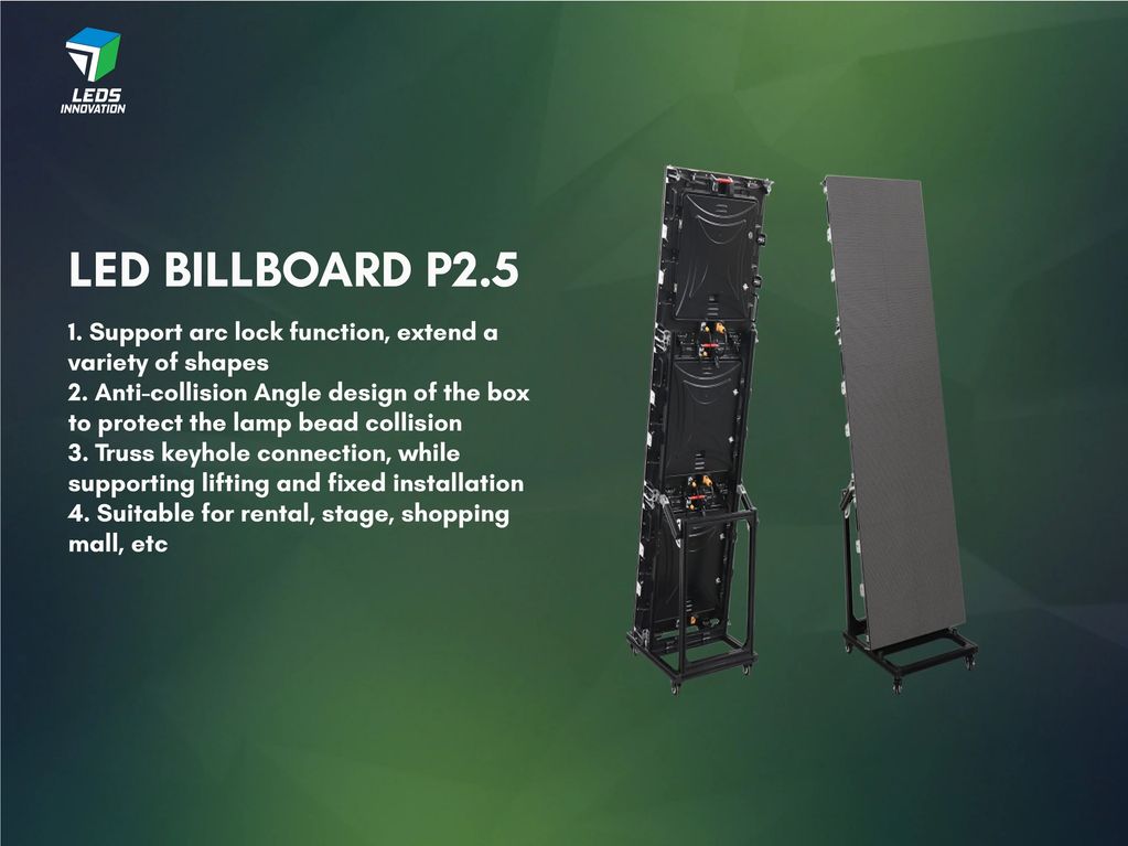 LED Billboard P2.5 with arc lock and anti-collision features for versatile installations.